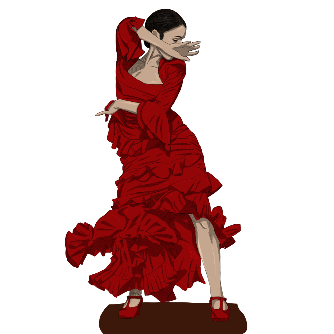 Magnet, aimant de réfrigérateur, frigo, dessin numérique, danse flamenco femme robe rouge, inktober 2024 elsa abadie penars