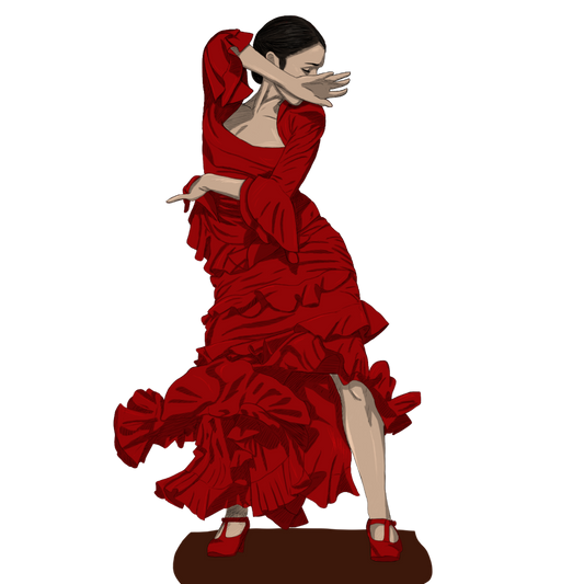 Magnet, aimant de réfrigérateur, frigo, dessin numérique, danse flamenco femme robe rouge, inktober 2024 elsa abadie penars