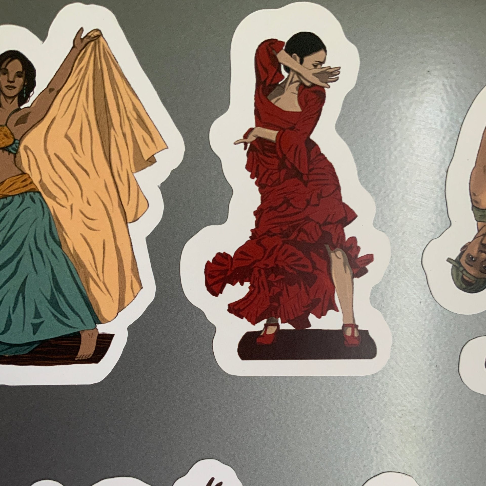 Magnet, aimant de réfrigérateur, frigo, dessin numérique, danse flamenco femme robe rouge, inktober 2024 elsa abadie penars