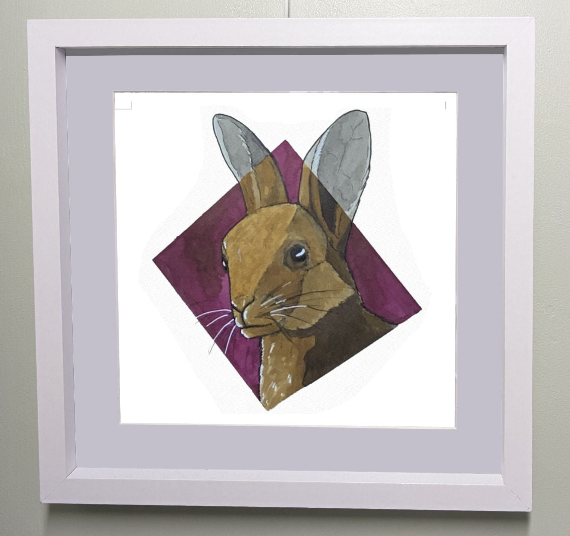 Lapin sur fond losange violet _ Poster carré