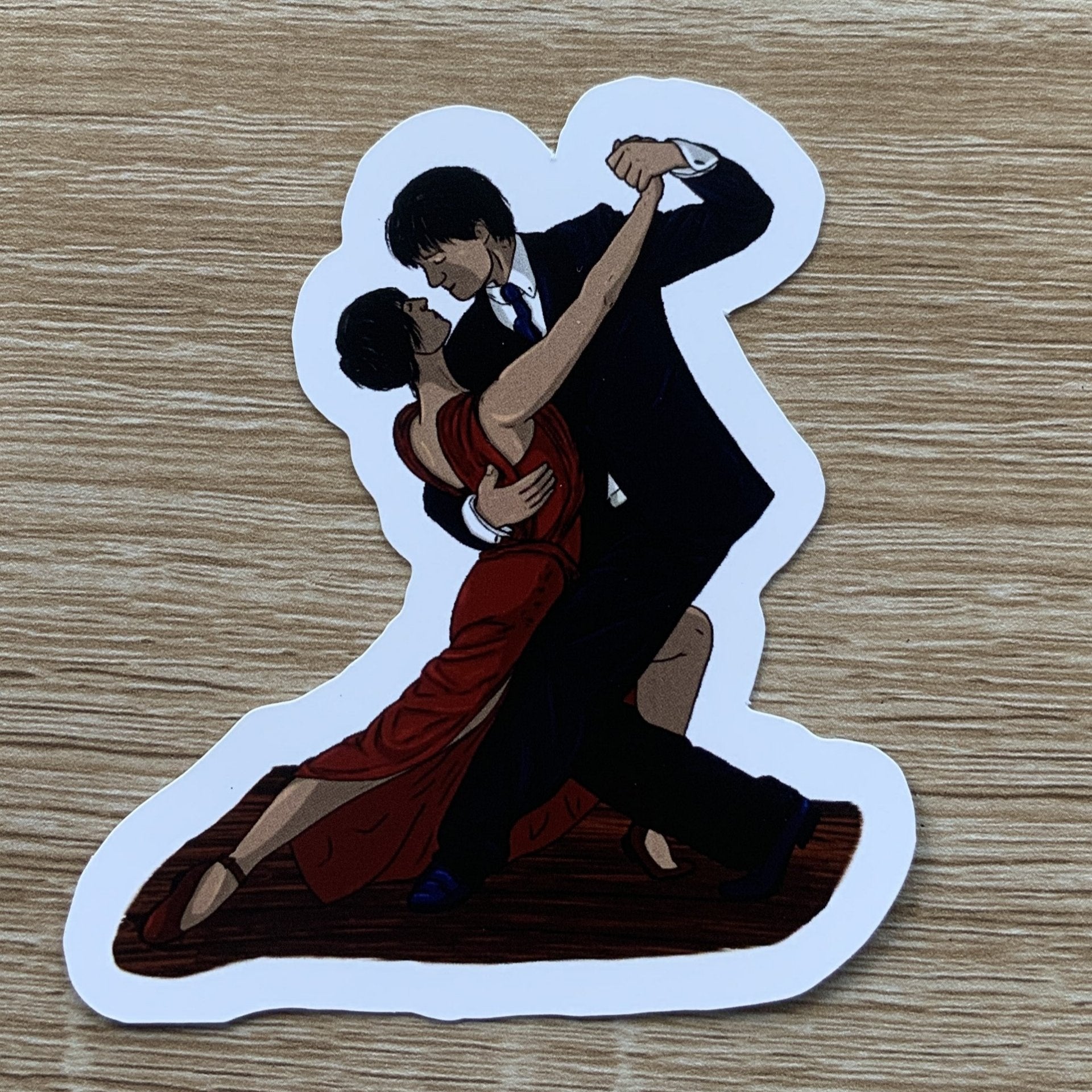 Magnet, aimant de réfrigérateur, frigo, dessin numérique, danse couple tango homme costume bleu femme robe rouge, inktober 2024 elsa abadie penars