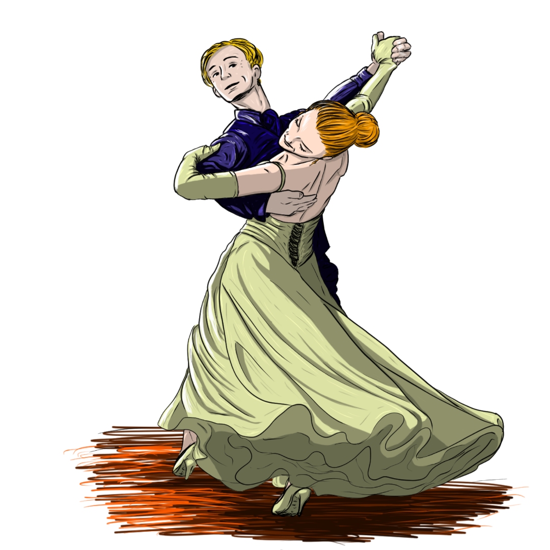 Magnet, aimant de réfrigérateur, frigo, dessin numérique, danse couple valse, inktober 2024 elsa abadie penars